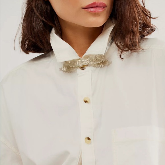 NWT Free people Backstage Pass Choker Gold Beaded Bow Necklace - Picture 2 of 4